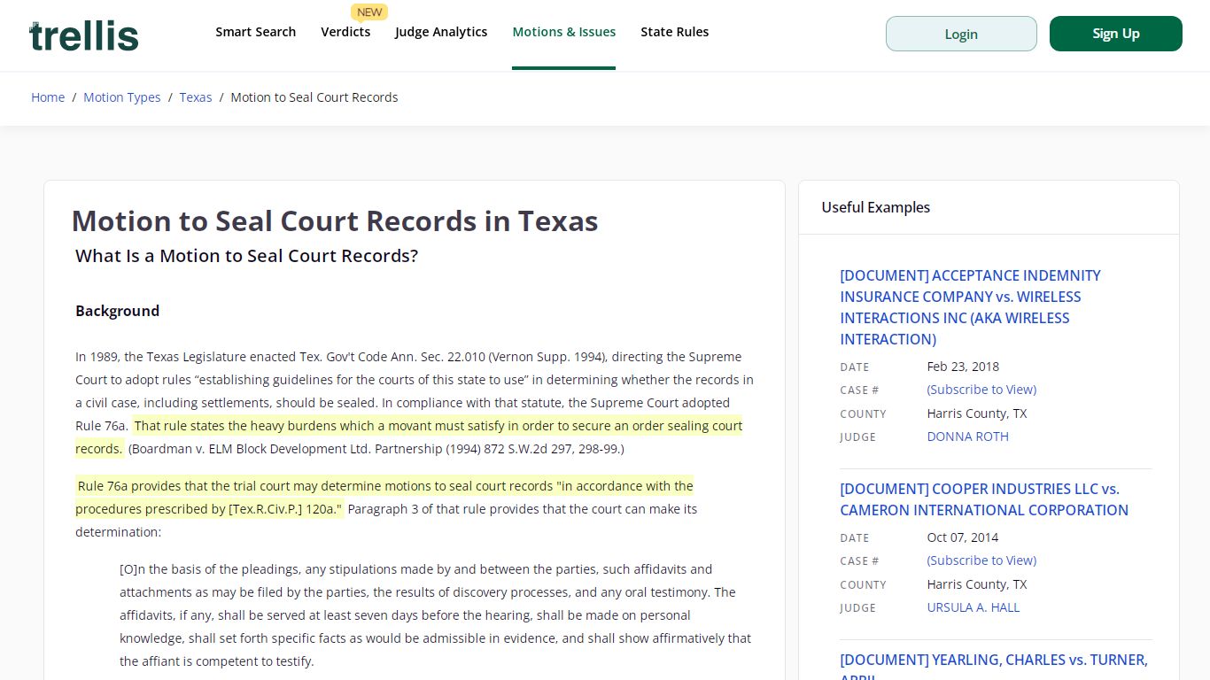 Motion to Seal Court Records in Texas - Trellis