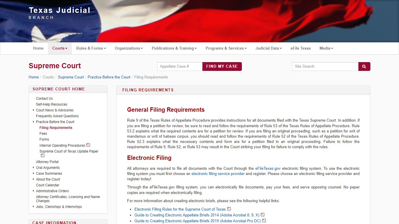 TJB | SC | Practice Before the Court | Filing Requirements - txcourts.gov